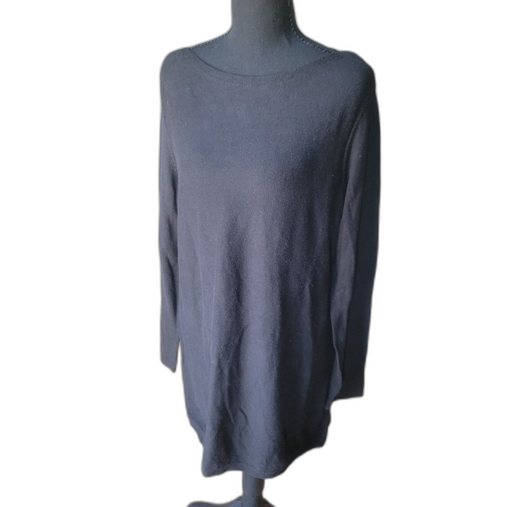 J. Jill Black Knit Sweater Dress Relaxed Straight Boatneck Pullover Tunic/Mini M